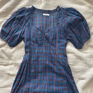 Doen Adobe plaid puff sleeve dress